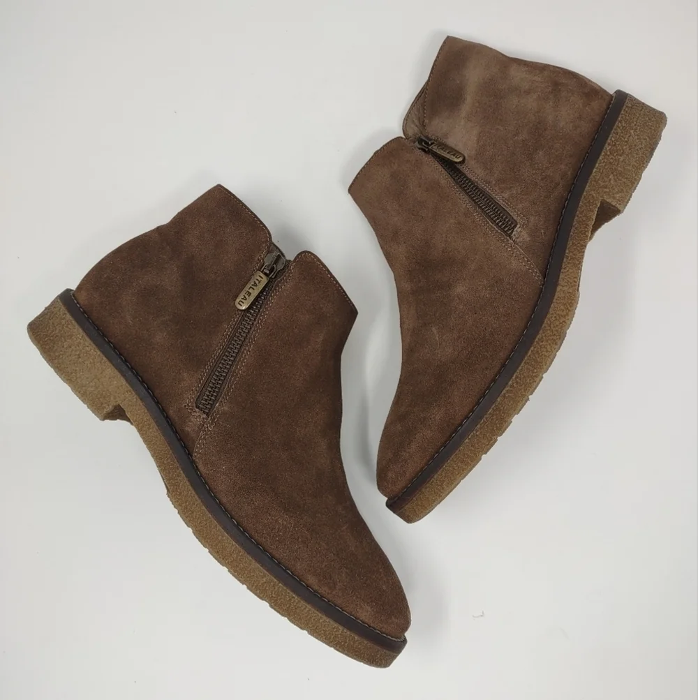 NEW Italeau Foliana 37.5 brown suede ankle boots booties NWOB